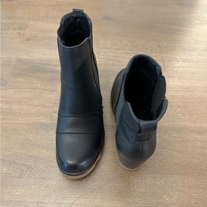 Fall Slip on Wedge Boots - Black Faux Leather